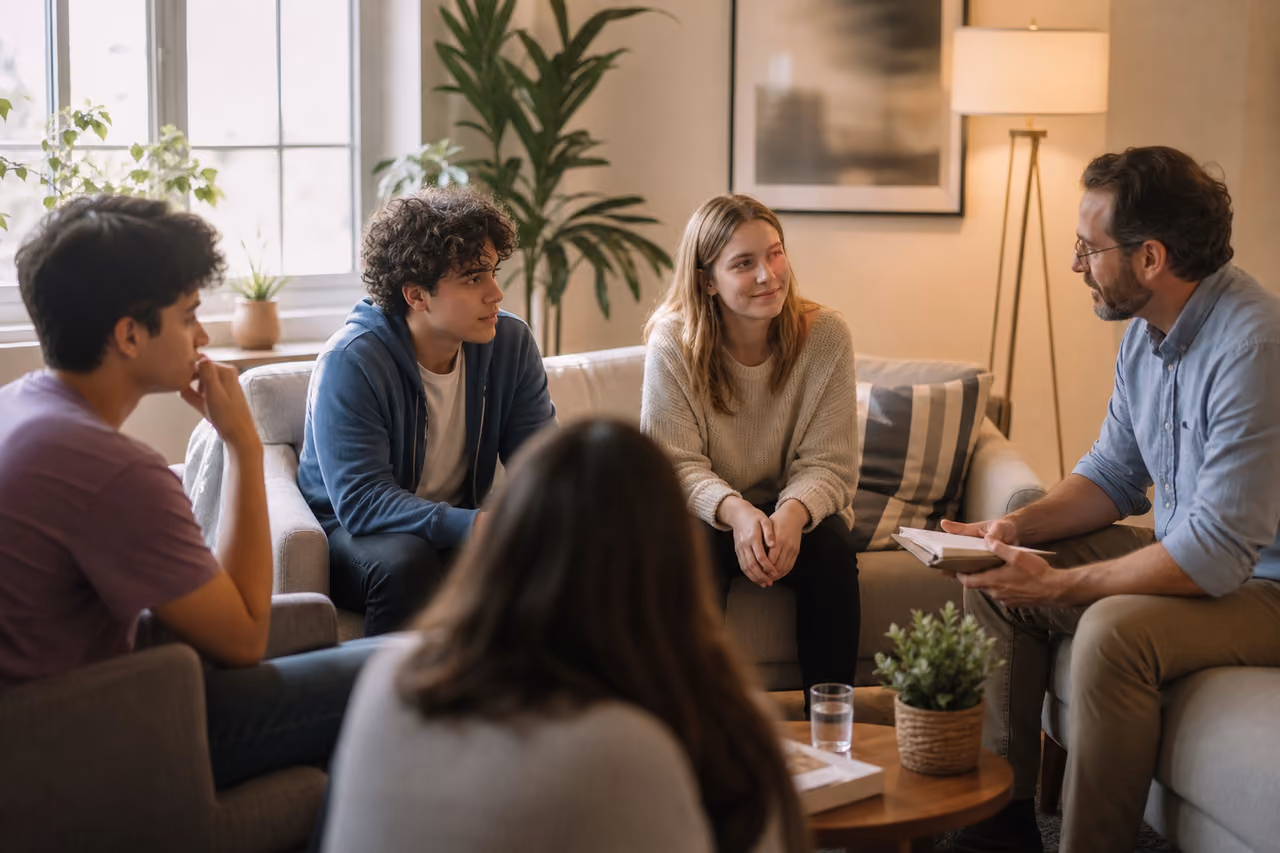 Young Adults in a Group Therapy Session with a Counselor