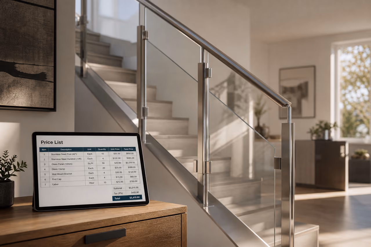 Modern Stainless Steel Balustrades and Pricing Document in Luxury Home