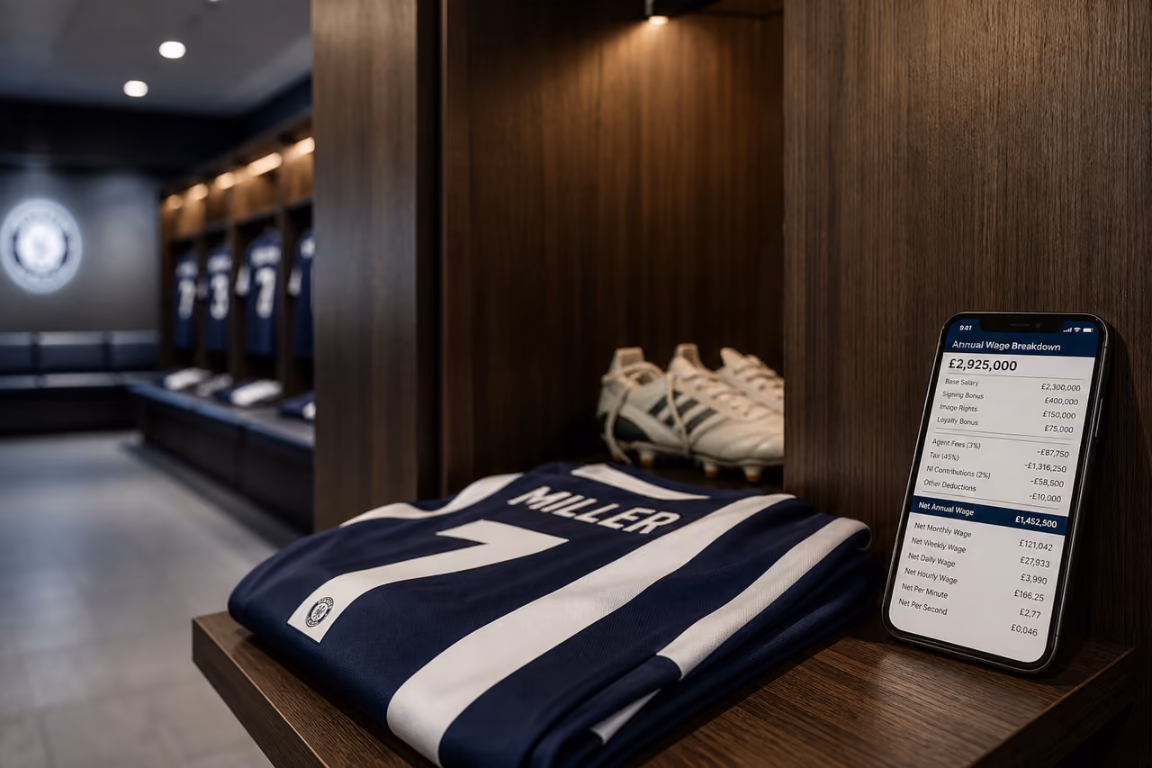 Professional Football Jersey and Financial Data in Locker Room