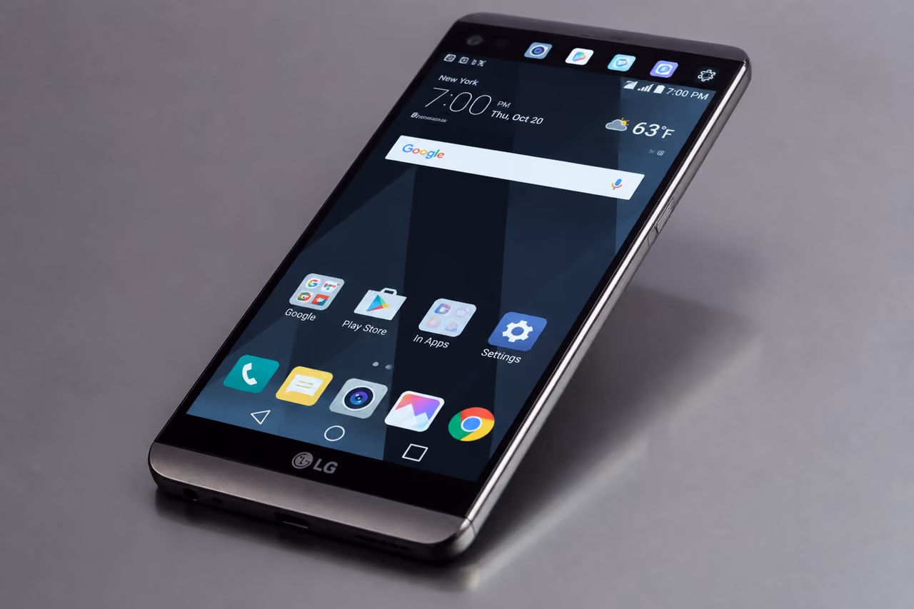 Lg V20 Smartphone on a Matte Grey Studio Surface