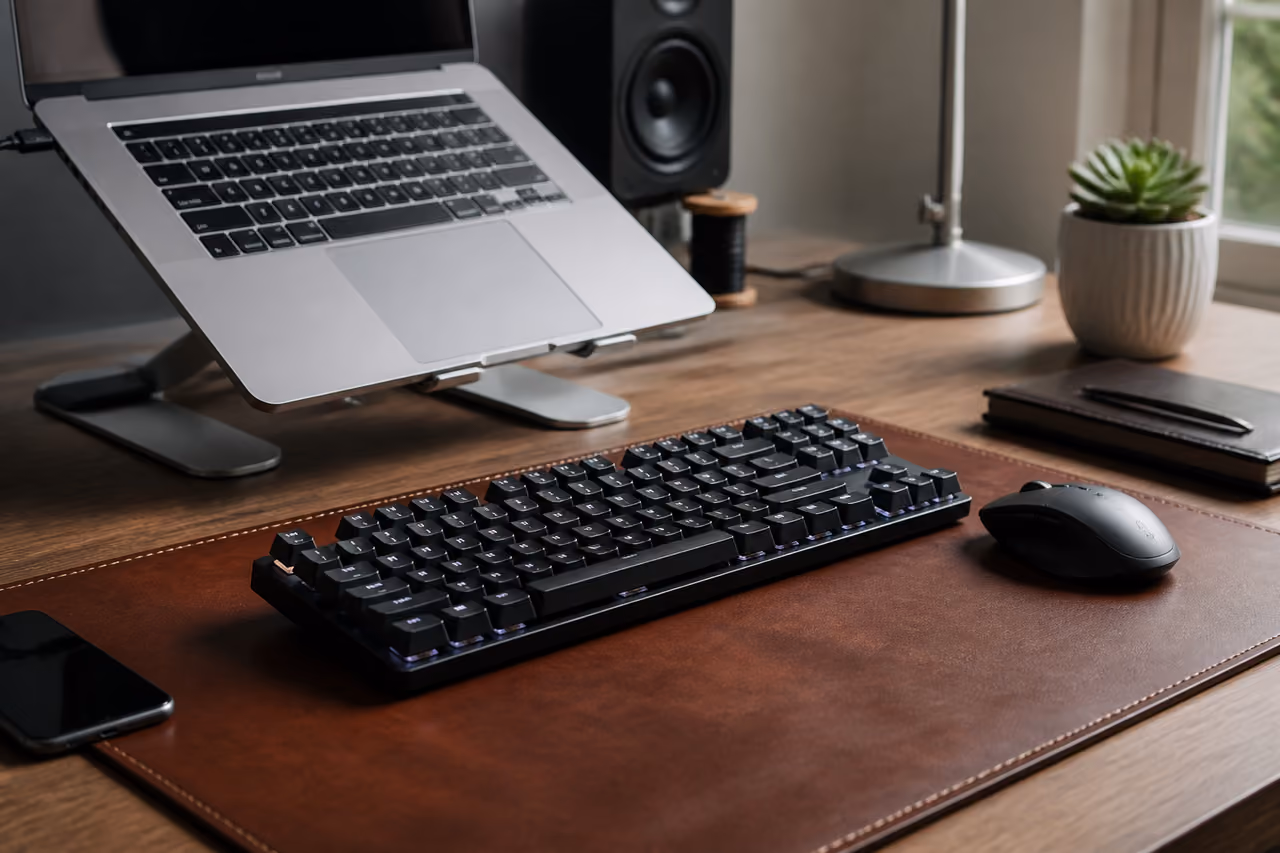 Minimalist Workspace Featuring Modern Desk Accessories and Electronics