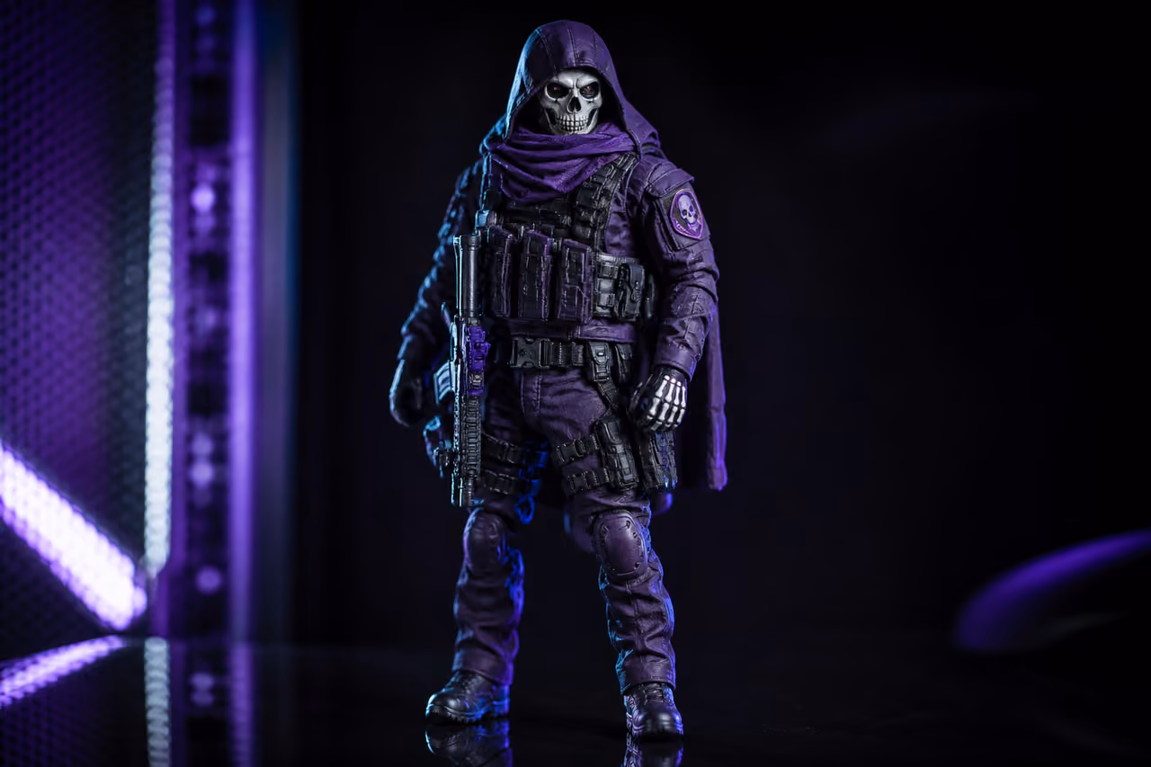 Collectible Skeleton Warrior Figure in Purple Tactical Armor