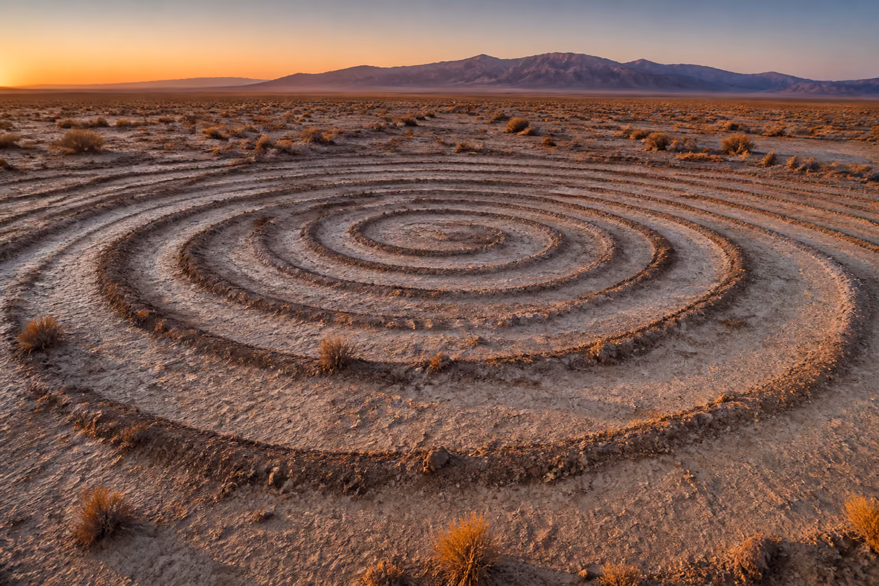 Geometric Concentric Circles Carved Into Nevada Desert Floor