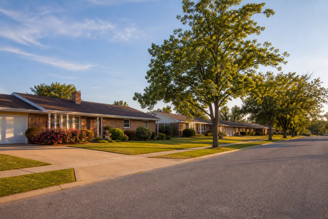 Suburban Residential Street with Ranch Homes in Madison Tennessee