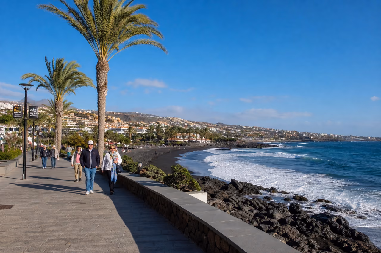 Sunny Beach Promenade and Coastline in Costa Adeje Tenerife