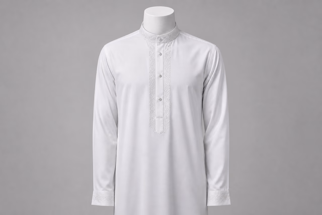 Premium White Jubah Al Haramain on Minimalist Mannequin