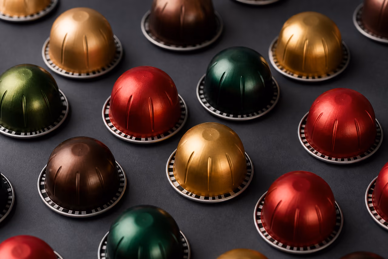 Assorted Coffee Capsules Arranged on a Dark Surface