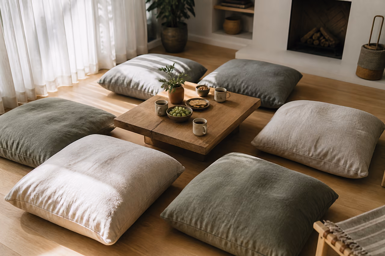 Plush Floor Cushion Rentals Arranged in a Modern Living Room