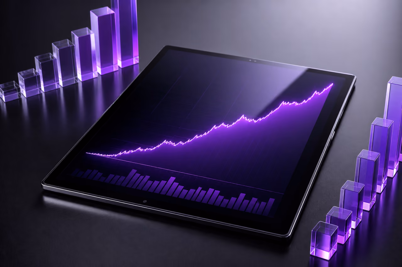 Digital Financial Chart Showing Upward Purple Revenue Trend