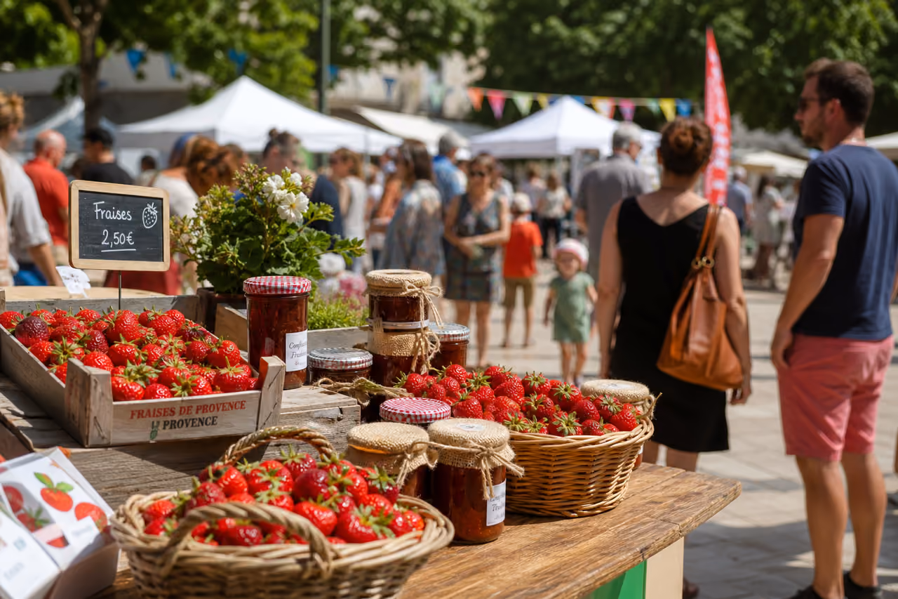 Fresh Strawberries and Jams at a Community Festival