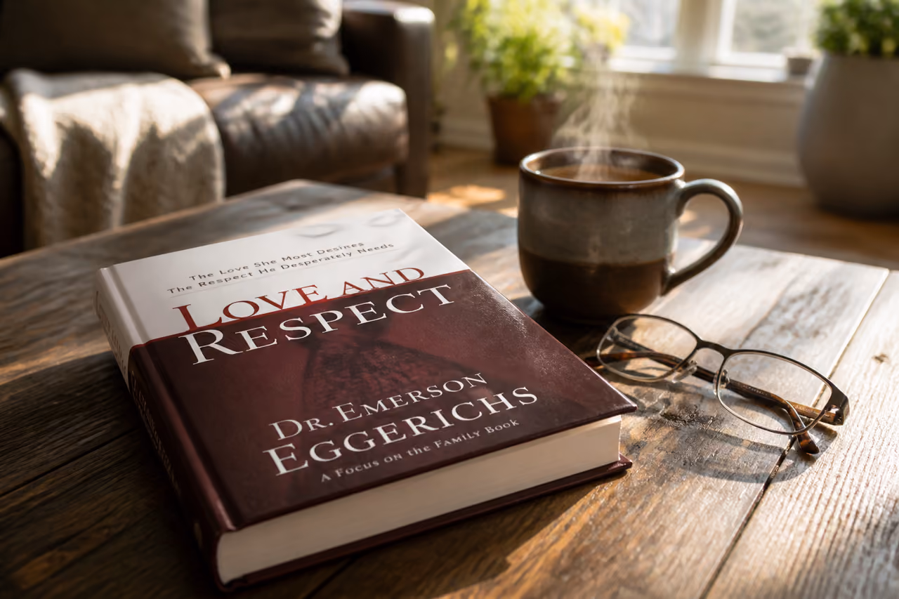 Love and Respect Book on Wooden Table with Coffee