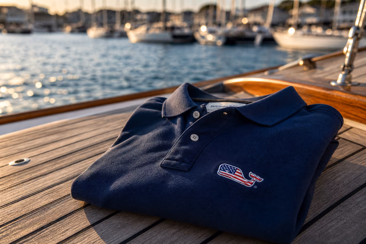Navy Blue Polo Shirt with American Flag Whale Embroidery