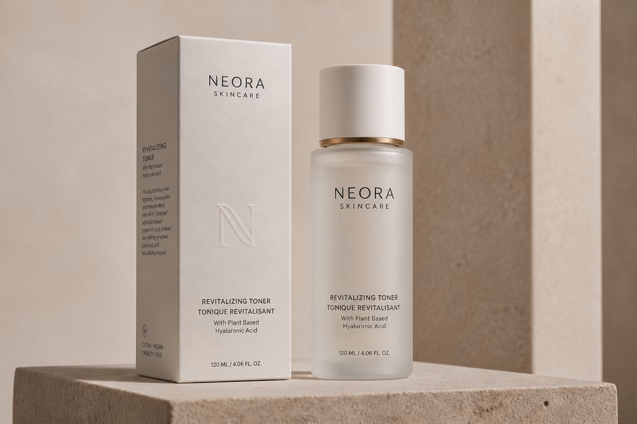 Professional Skincare Bottle and Packaging on Stone Plinth