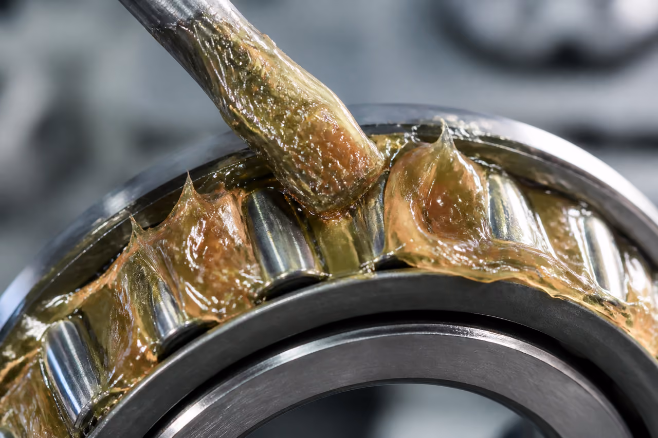 Industrial Lubricant Grease Applied to a Steel Bearing