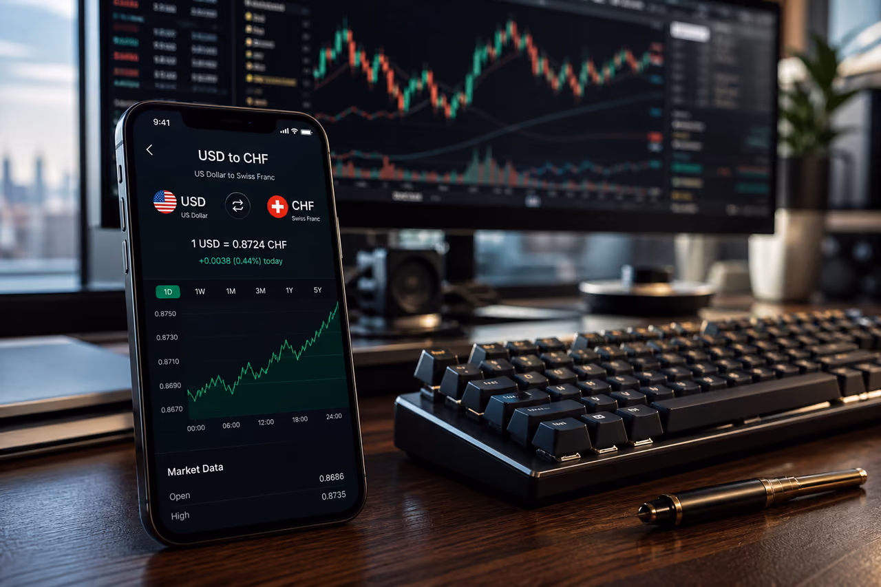 Currency Conversion App Showing Exchange Rate Usd to Chf