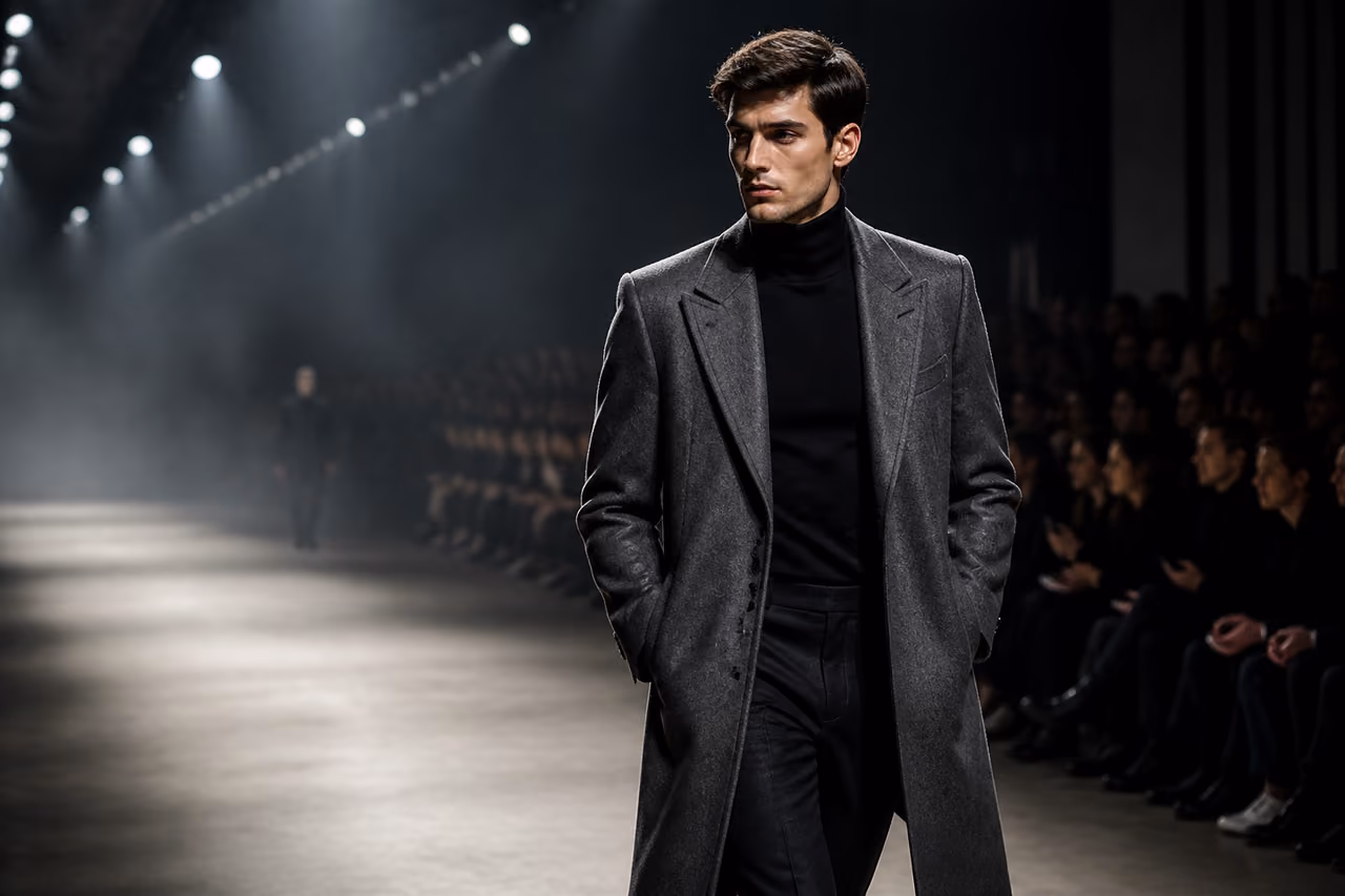 Male Model Walking a Luxury Menswear Fashion Runway
