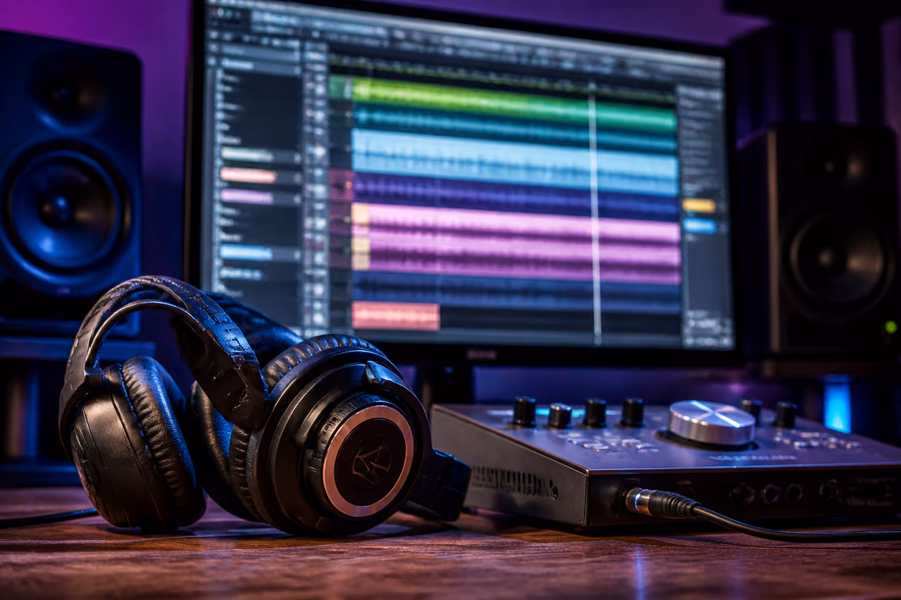Professional Audio Setup with Digital Waveform on Monitor