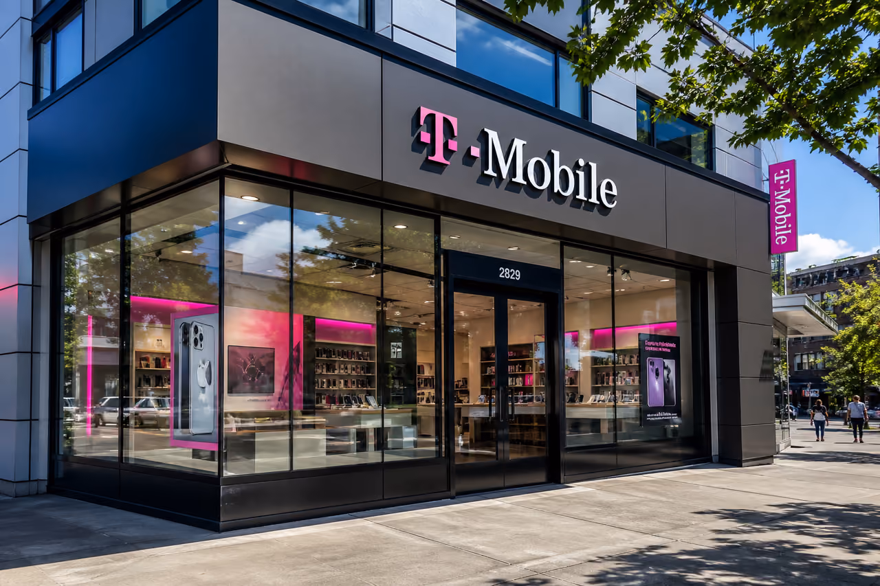 Modern Mobile Phone Storefront on an Urban Street Corner