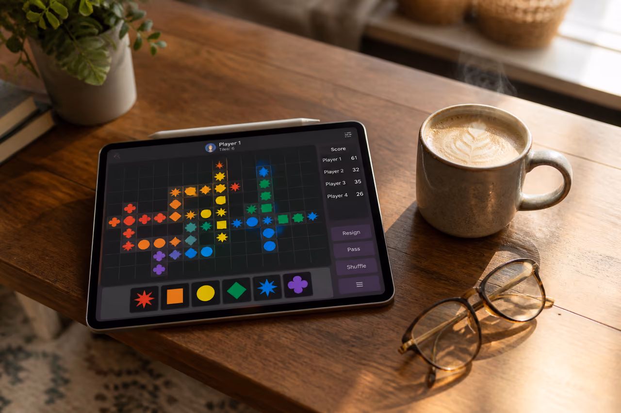 Digital Tile Matching Game Displayed on Tablet