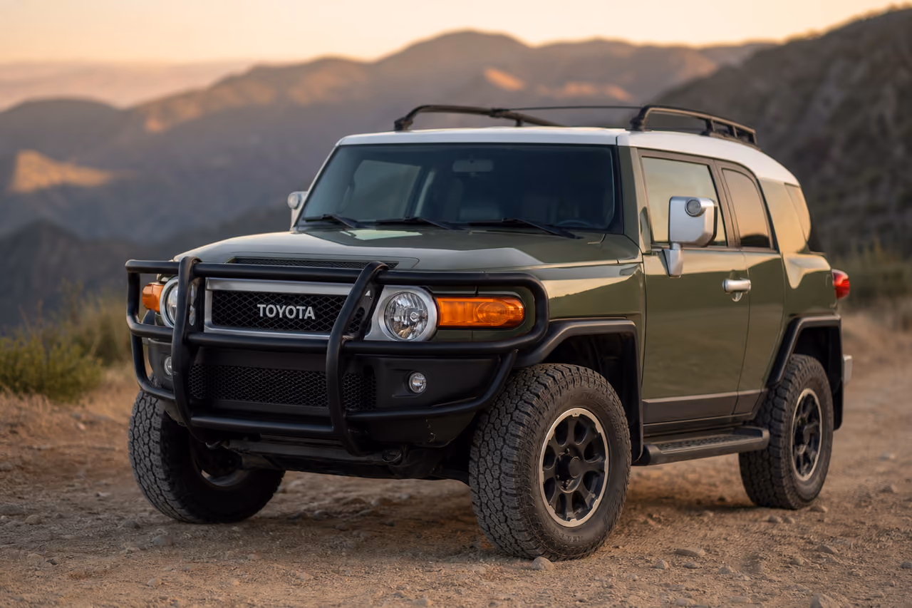 Fj Cruiser Equipped with OEM Brush Guard on Dirt Trail