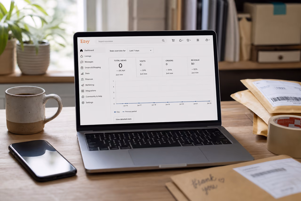 Laptop Displaying Low Traffic Analytics on an E-Commerce Dashboard