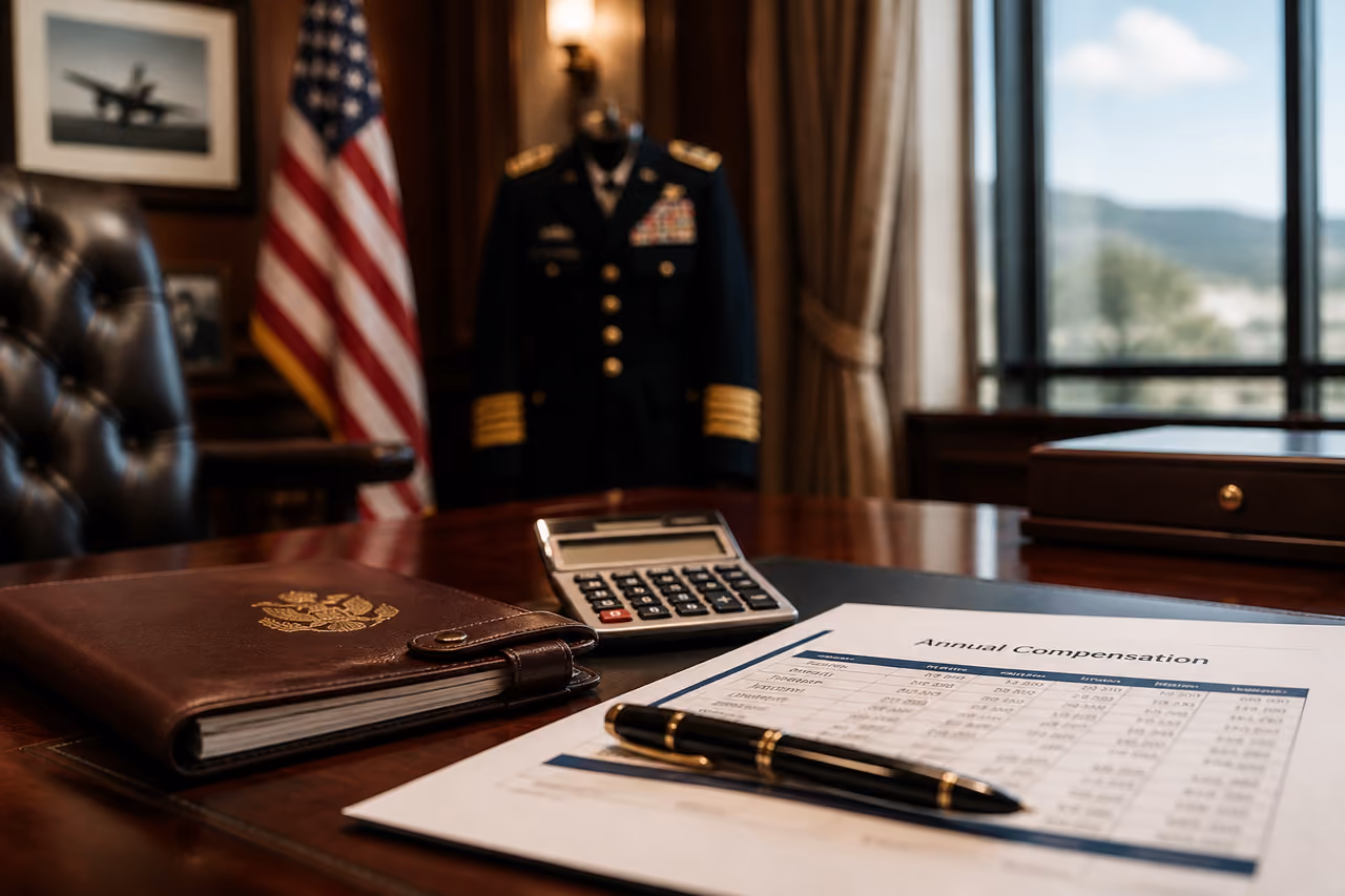 Financial Documents and Stationery on a Military Officer Desk
