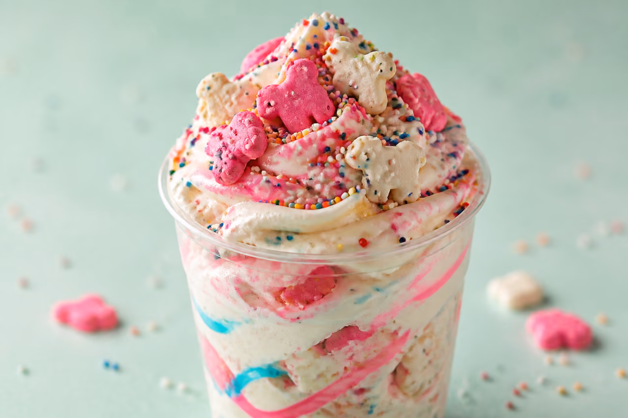 Frosted Animal Cookie Blizzard with Rainbow Sprinkles in a Cup