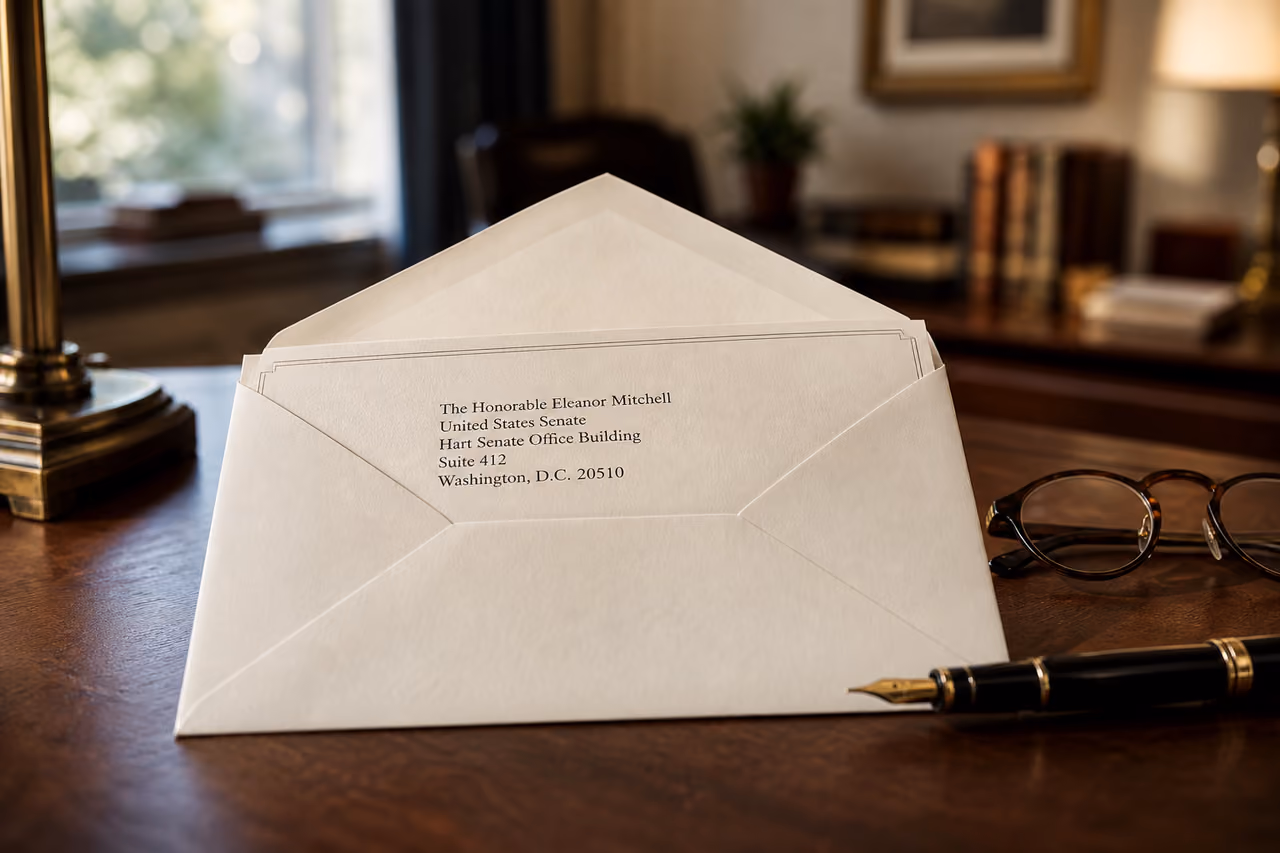 Official Letter with a Washington D.c. Address on Wooden Desk