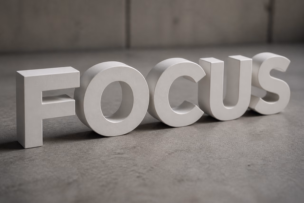 Three Dimensional White Metal Letters on Concrete Surface
