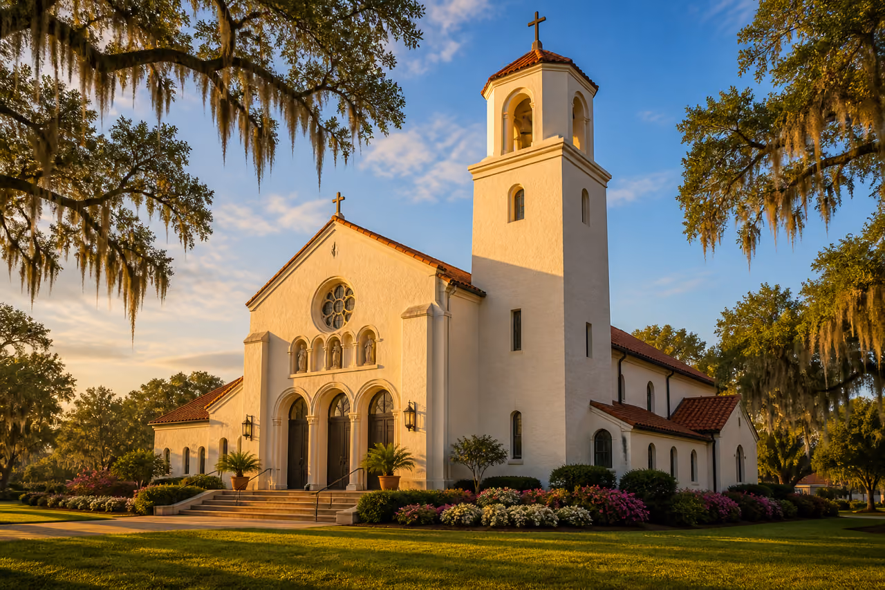 Traditional Catholic Church Exterior in Richmond Hill Georgia