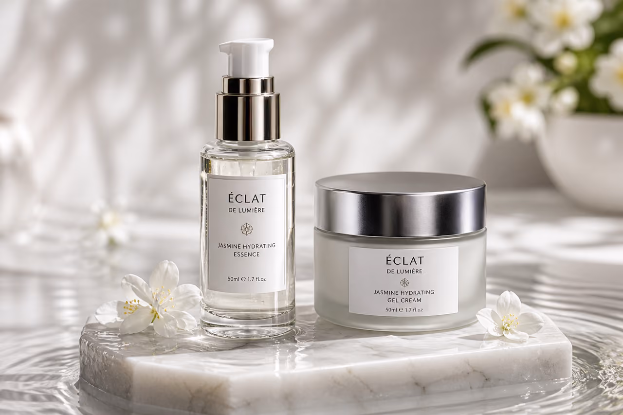 Luxury Skincare Set on White Marble Surface
