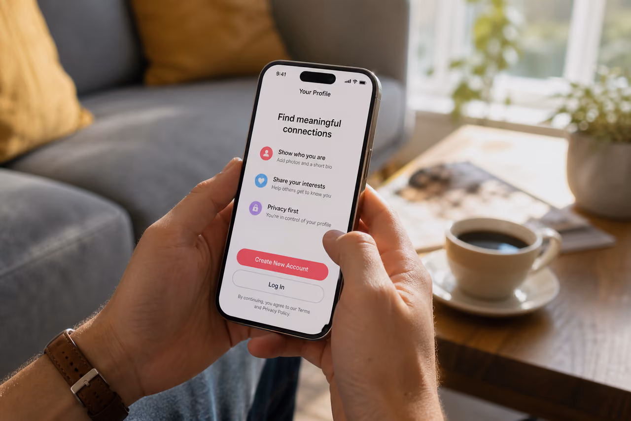 Person Setting Up a New Dating App Profile on a Smartphone