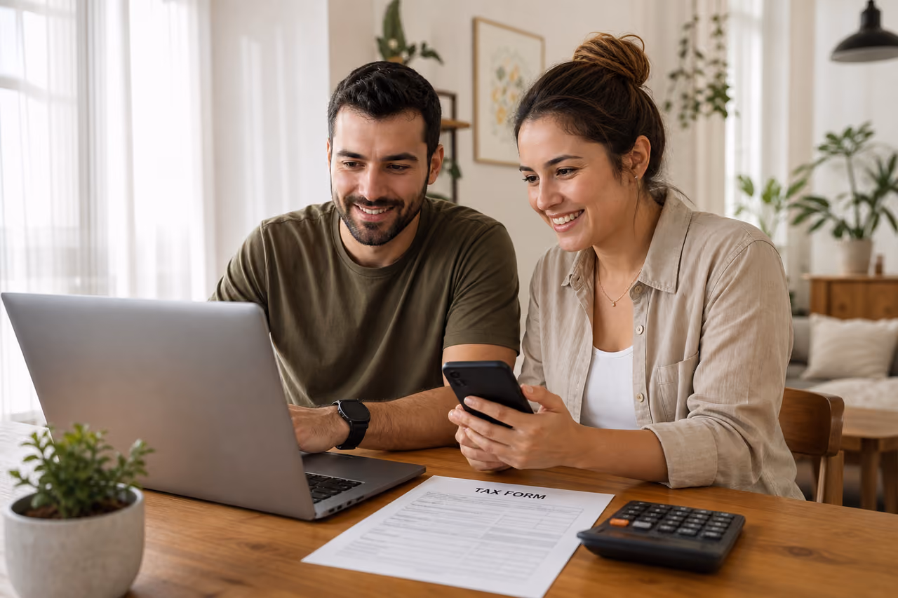 Couple Discussing Tax Exemptions and Finances at Home