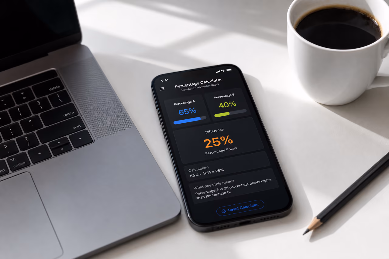 Comparing Percentages Calculator App on Smartphone and Laptop