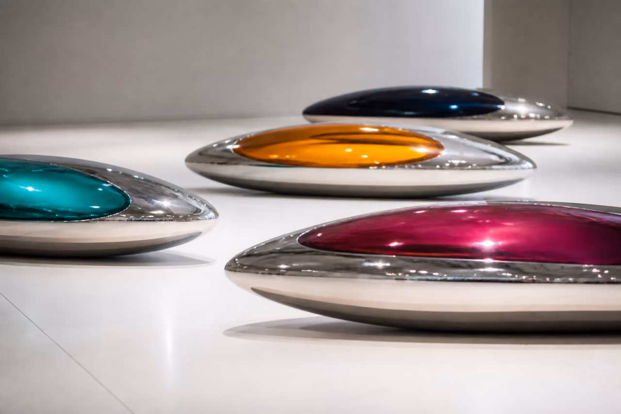Elongated Decorative Spheres in a Minimalist Art Gallery