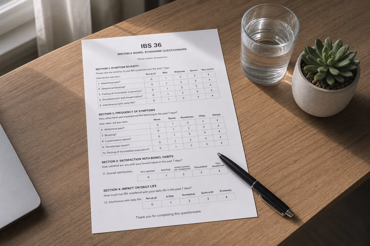 Medical Ibs 36 Questionnaire and Pen on Wooden Desk