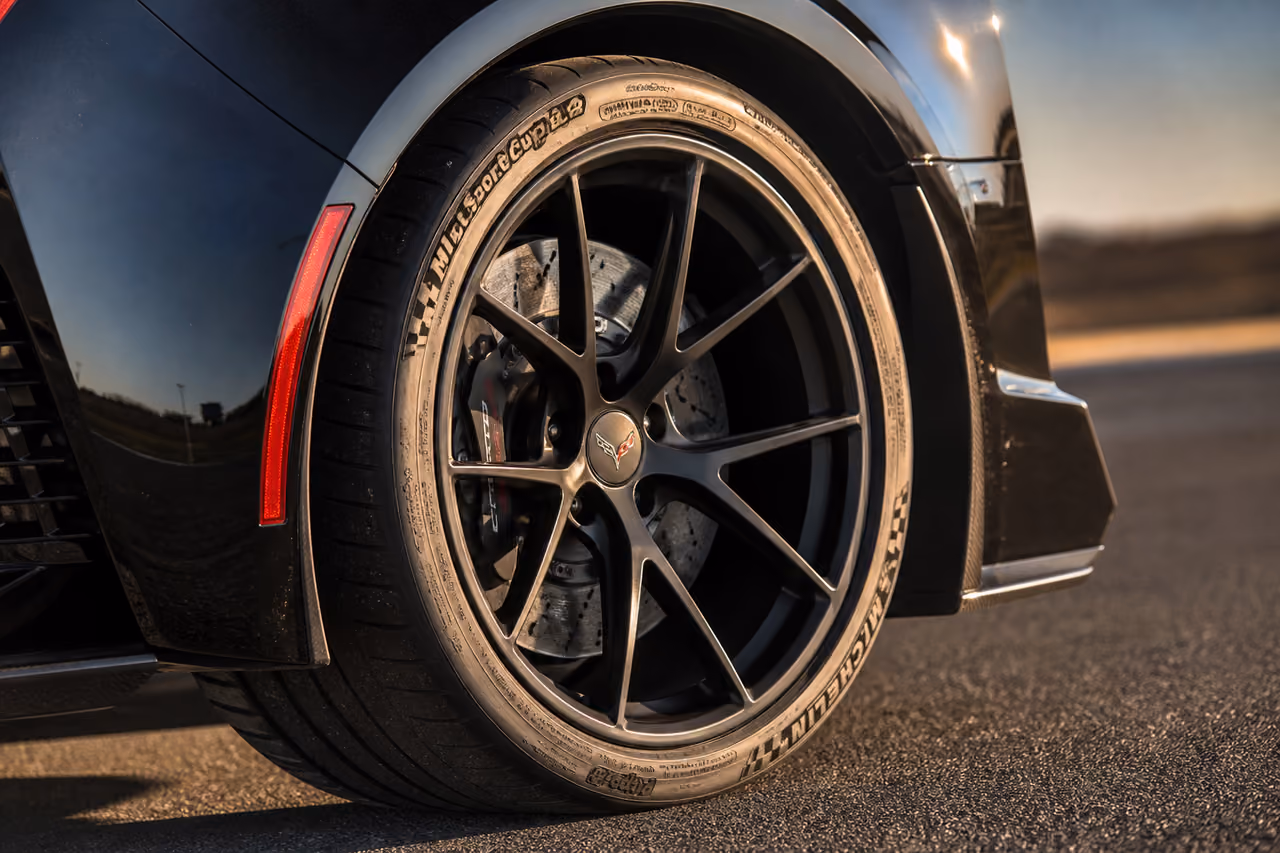 Rear Performance Tire and Alloy Wheel of a 2017 Z06