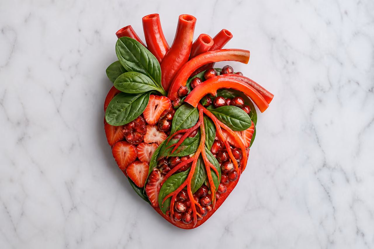Anatomical Heart Made of Fresh Vegetables and Fruits