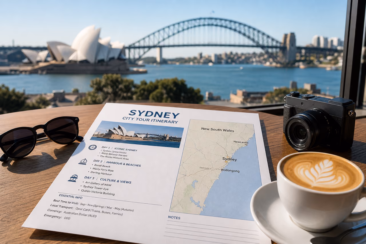 Travel Planning Setup with City Tour Sydney Itinerary