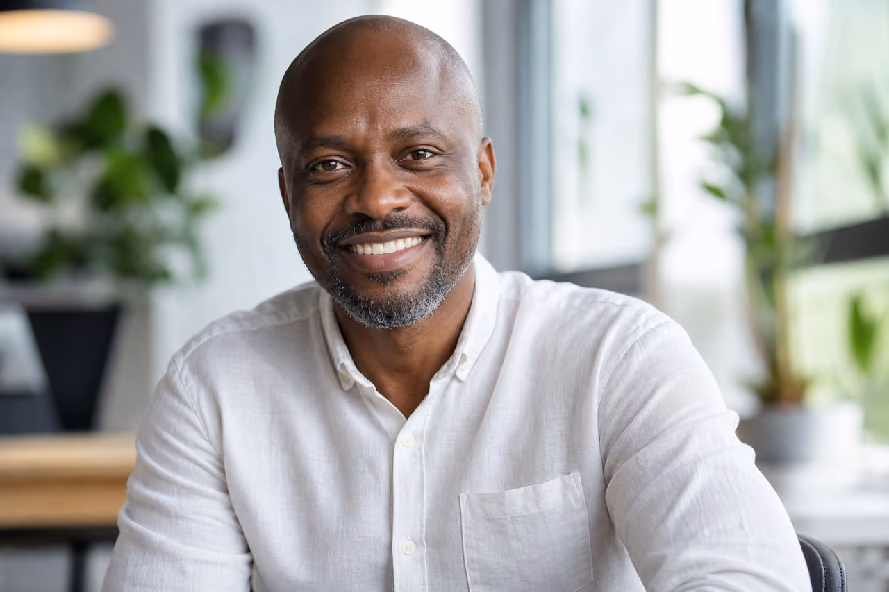 Smiling African Businessman in a Bright Modern Office