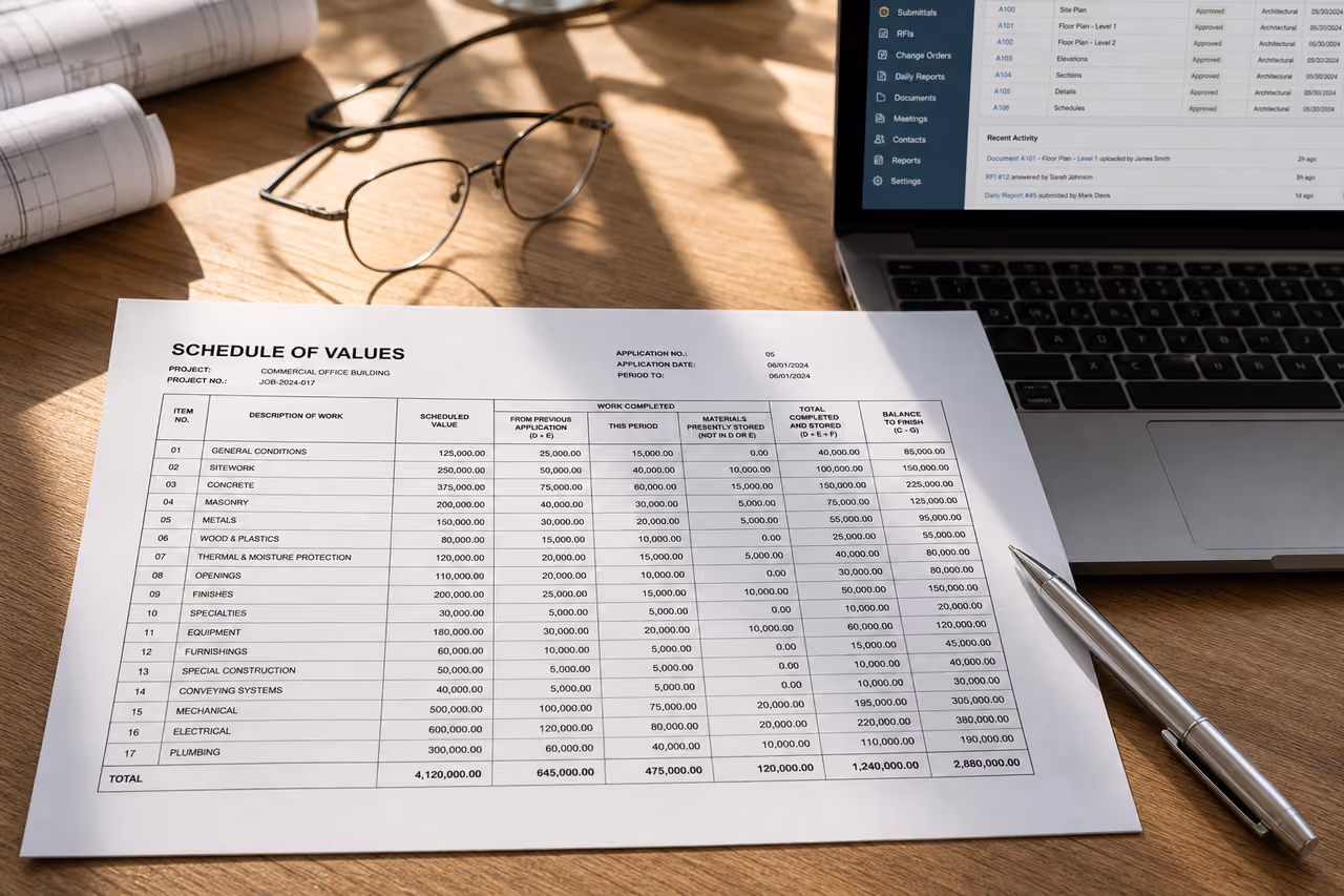Aia Schedule of Values Document on an Architect's Desk