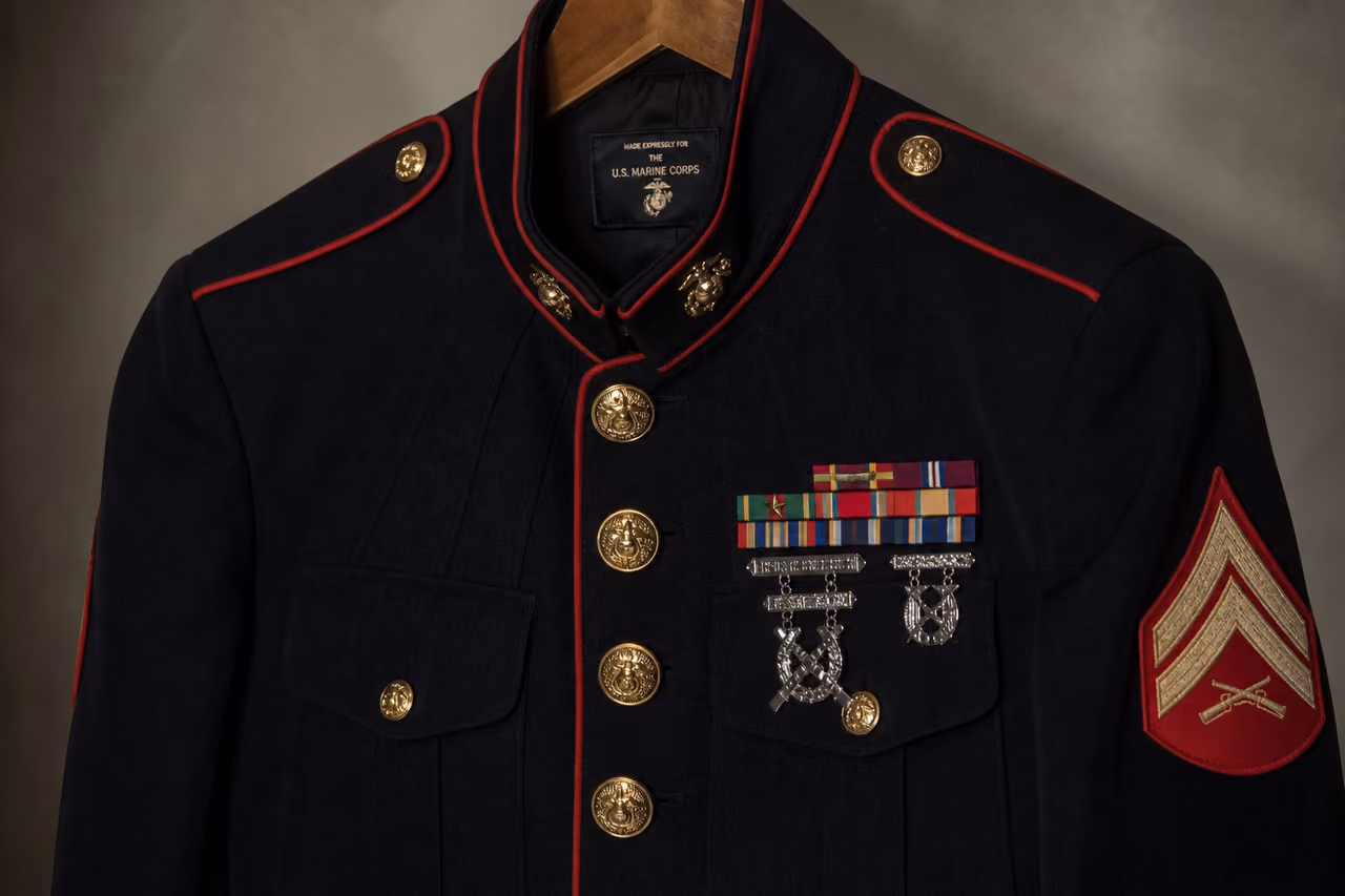 Usmc Dress Blue Uniform Jacket with 7011 Mos Decorations