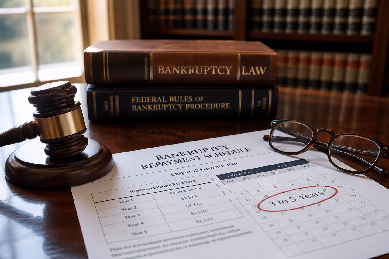 Legal Gavel and Repayment Schedule on Attorney Desk