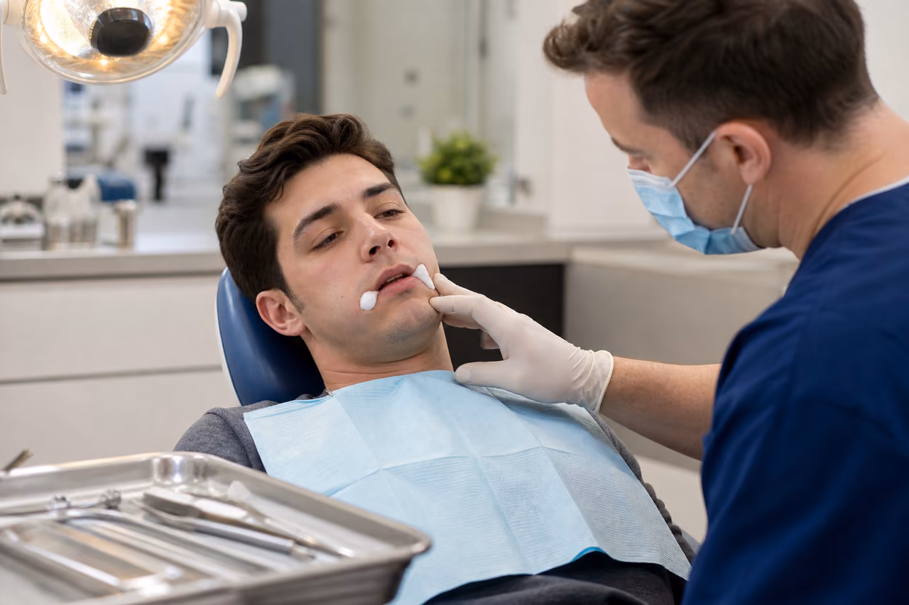 Patient Recovering from Wisdom Teeth Surgery in Dental Clinic