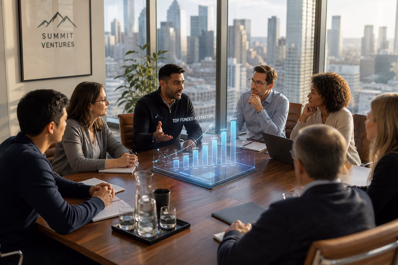 Investors Analyzing Growth Data of AI Startups in Boardroom
