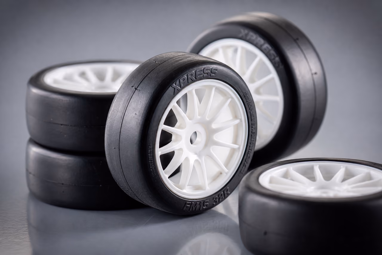 Scale 1/10 Touring Car Tires on White Rims