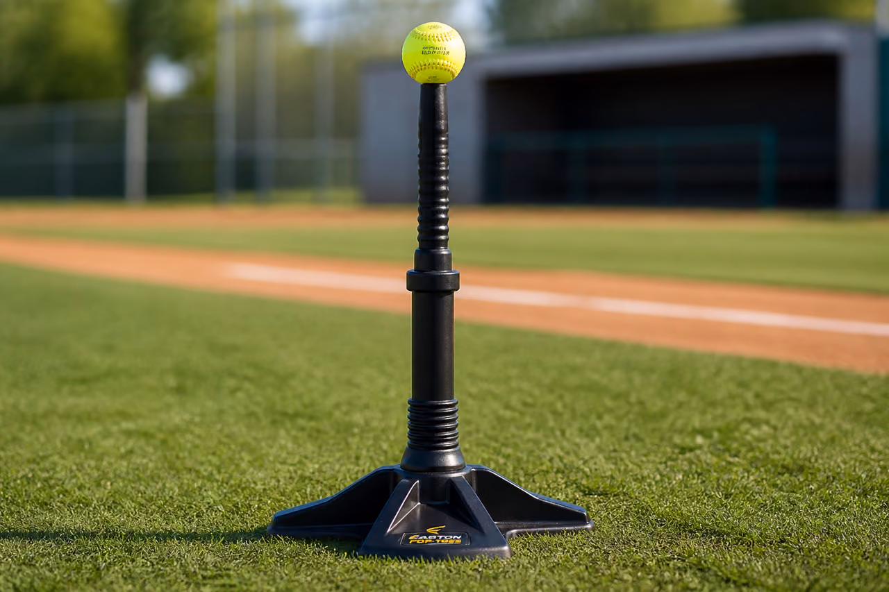 Pop Toss Slow-Pitch Batting Tee on a Baseball Field