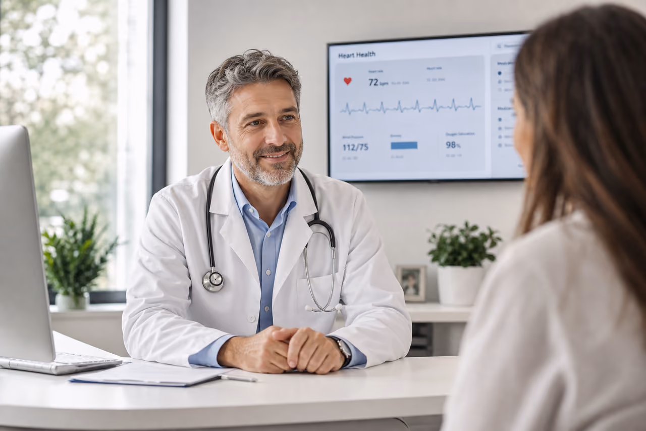 Male Doctor Consulting with Patient in Modern Medical Office
