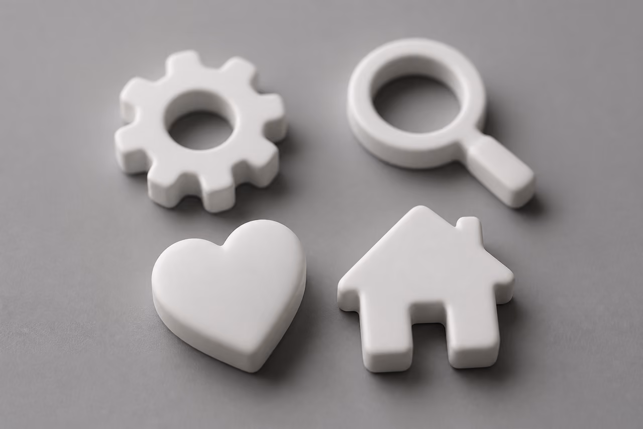 Minimalist 3D App Icons on a Neutral Surface