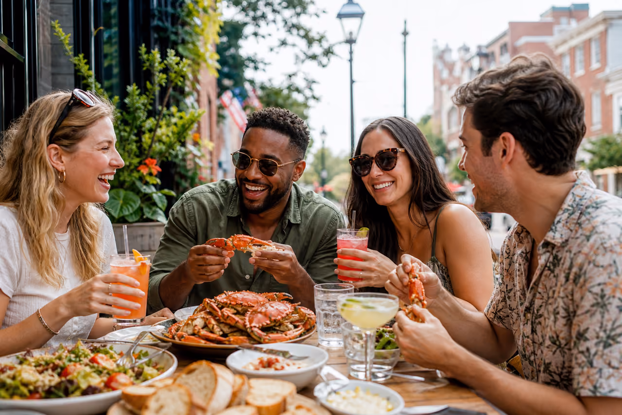 Friends Sharing Local Cuisine at a Washington Dc Bistro